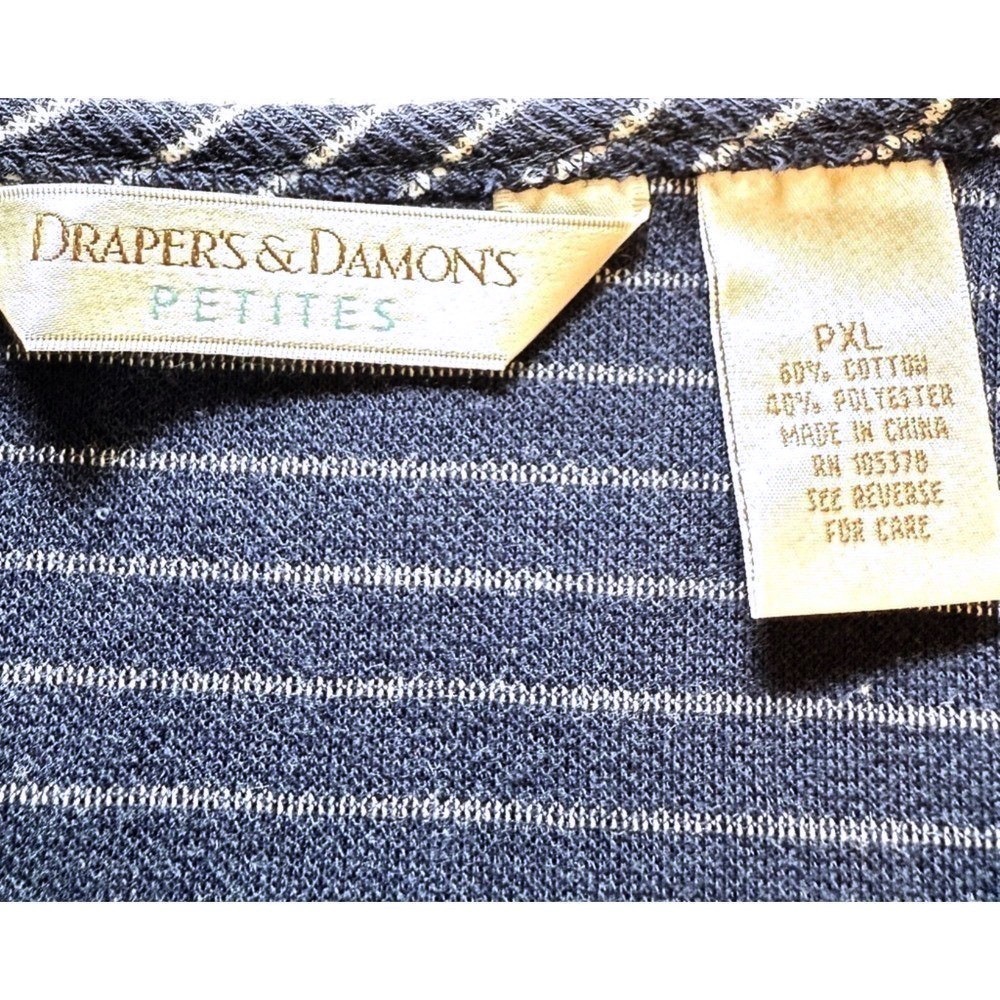 Draper's & Damon's Navy Blue White T Shirt Top Striped Short Sleeve XL Petite - Picture 3 of 9